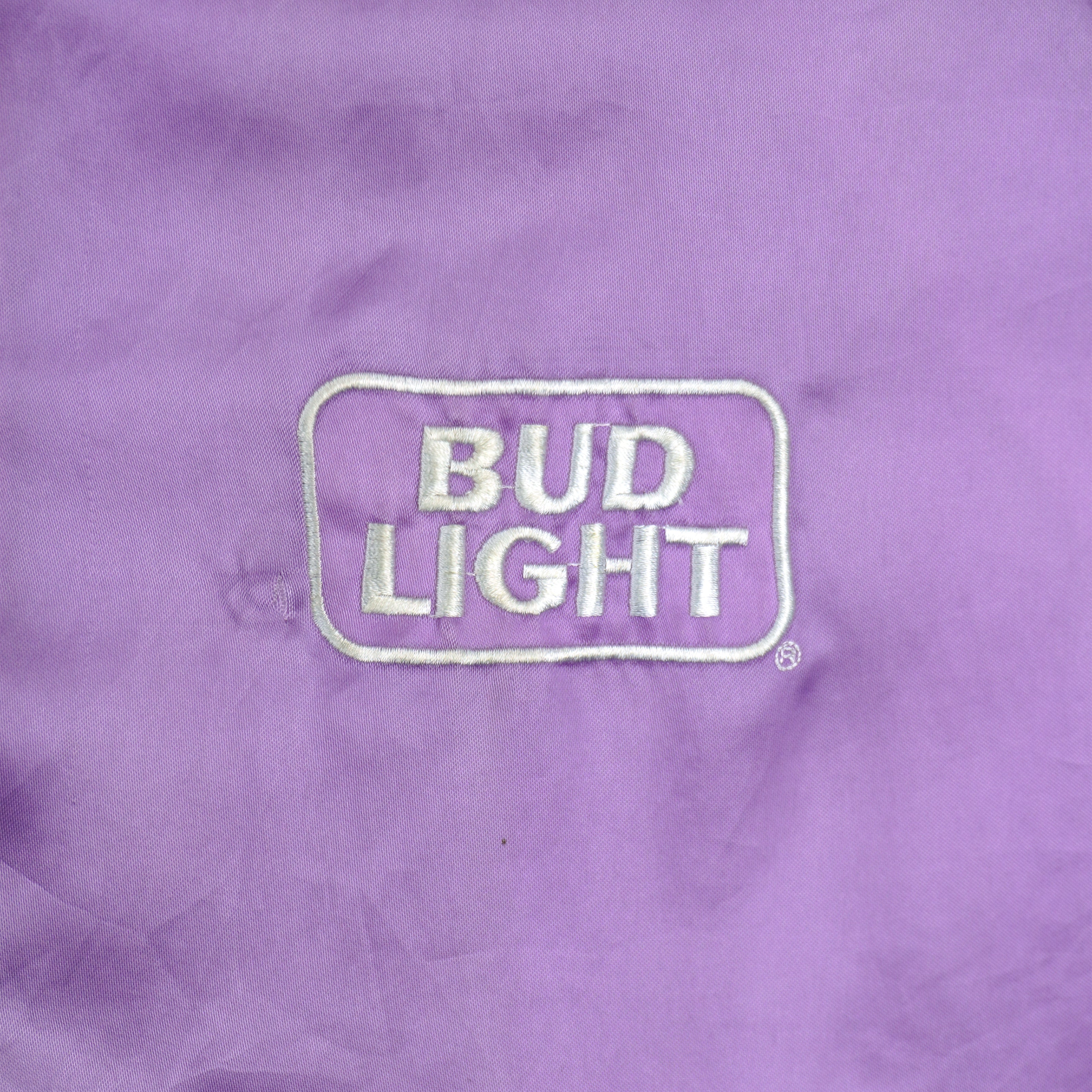Budweiser - Purple Bud Light Satin Jacket 1990s Medium Vintage Retro