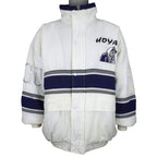 Vintage NCAA - Georgetown Hoyas Zip & Button-Up Puffer Jacket 1990s X-Large in white and blue