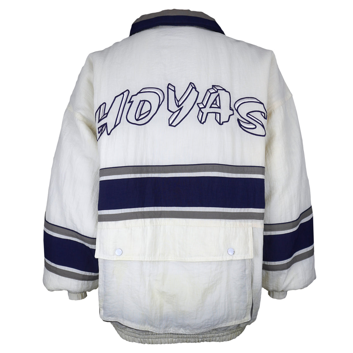 Vintage NCAA - Georgetown Hoyas Zip & Button-Up Puffer Jacket 1990s X-Large in white and blue
