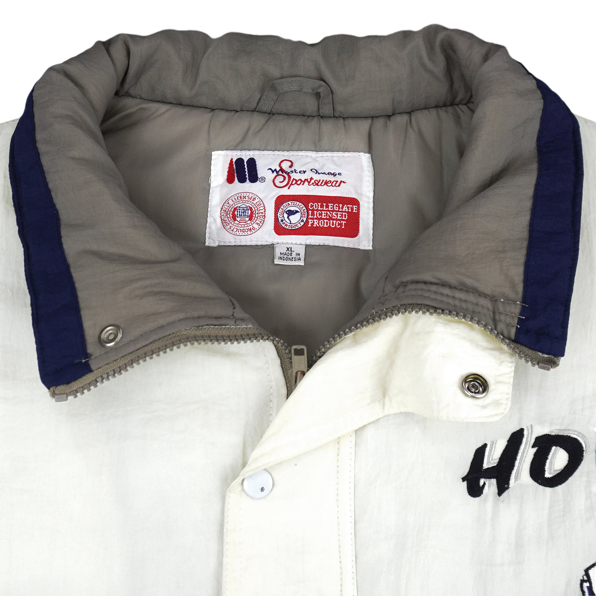 Vintage NCAA - Georgetown Hoyas Zip & Button-Up Puffer Jacket 1990s X-Large in white and blue