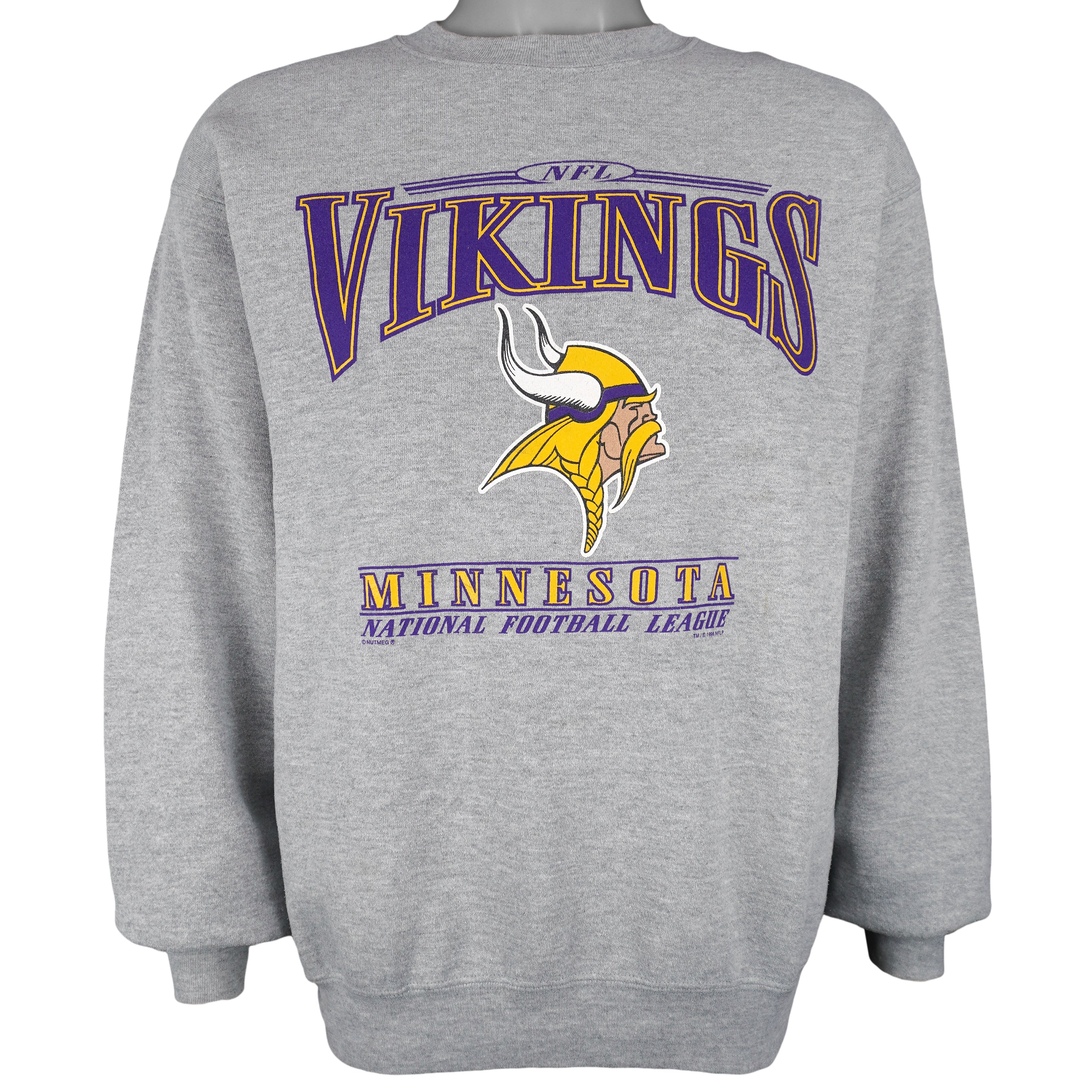 NFL (Lee) - Grey Minnesota Vikings Crew Neck Sweatshirt 1998 X-Large Vintage Retro Football