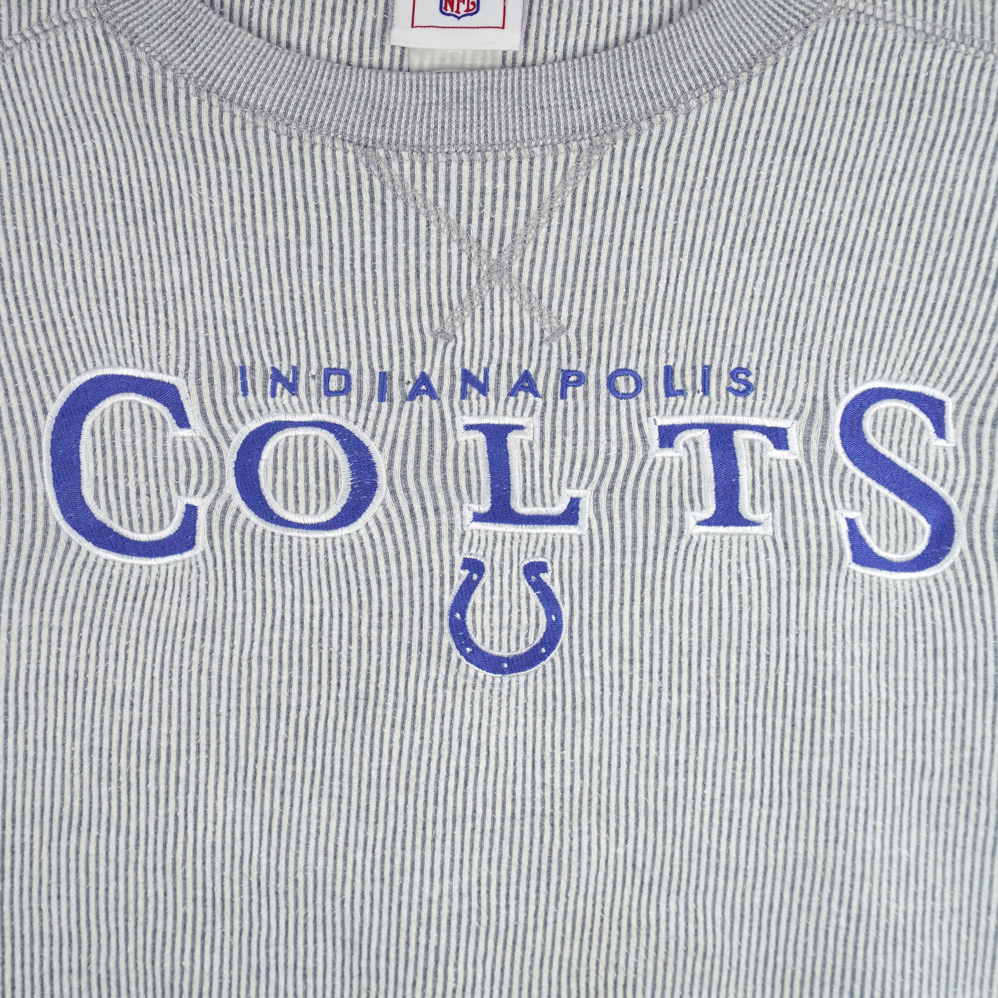 NFL - Indianapolis Colts Pinstripe Crew Neck Sweatshirt 1990s X-Large Vintage Retro Football