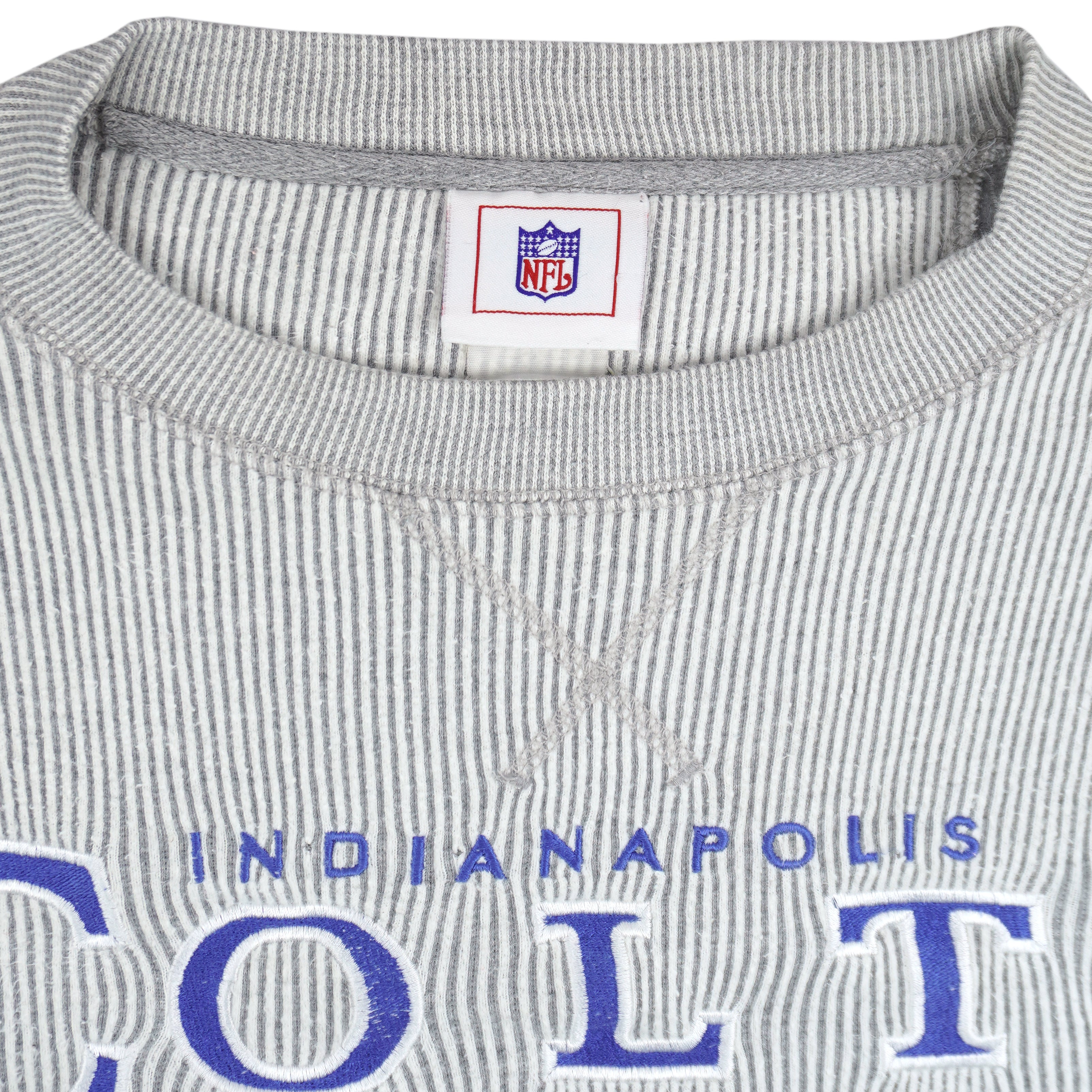 NFL - Indianapolis Colts Pinstripe Crew Neck Sweatshirt 1990s X-Large Vintage Retro Football