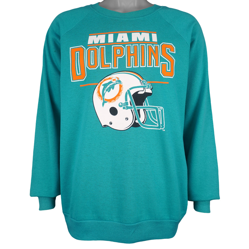 NFL (Garan, Inc) - Miami Dolphins Helmet Crew Neck Sweatshirt 1990s X-Large Vintage Retro Football