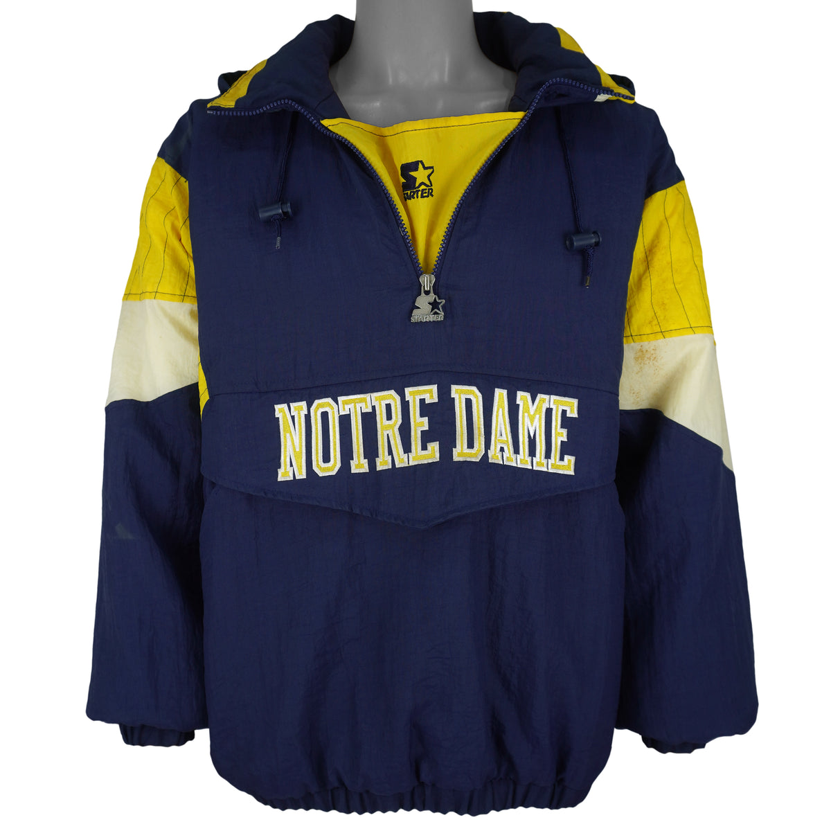 Vintage Starter - Notre Dame Fighting Irish Big Logo Pullover Jacket 1990s Large in blue