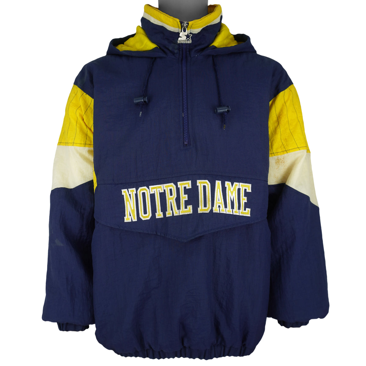 Vintage Starter - Notre Dame Fighting Irish Big Logo Pullover Jacket 1990s Large in blue