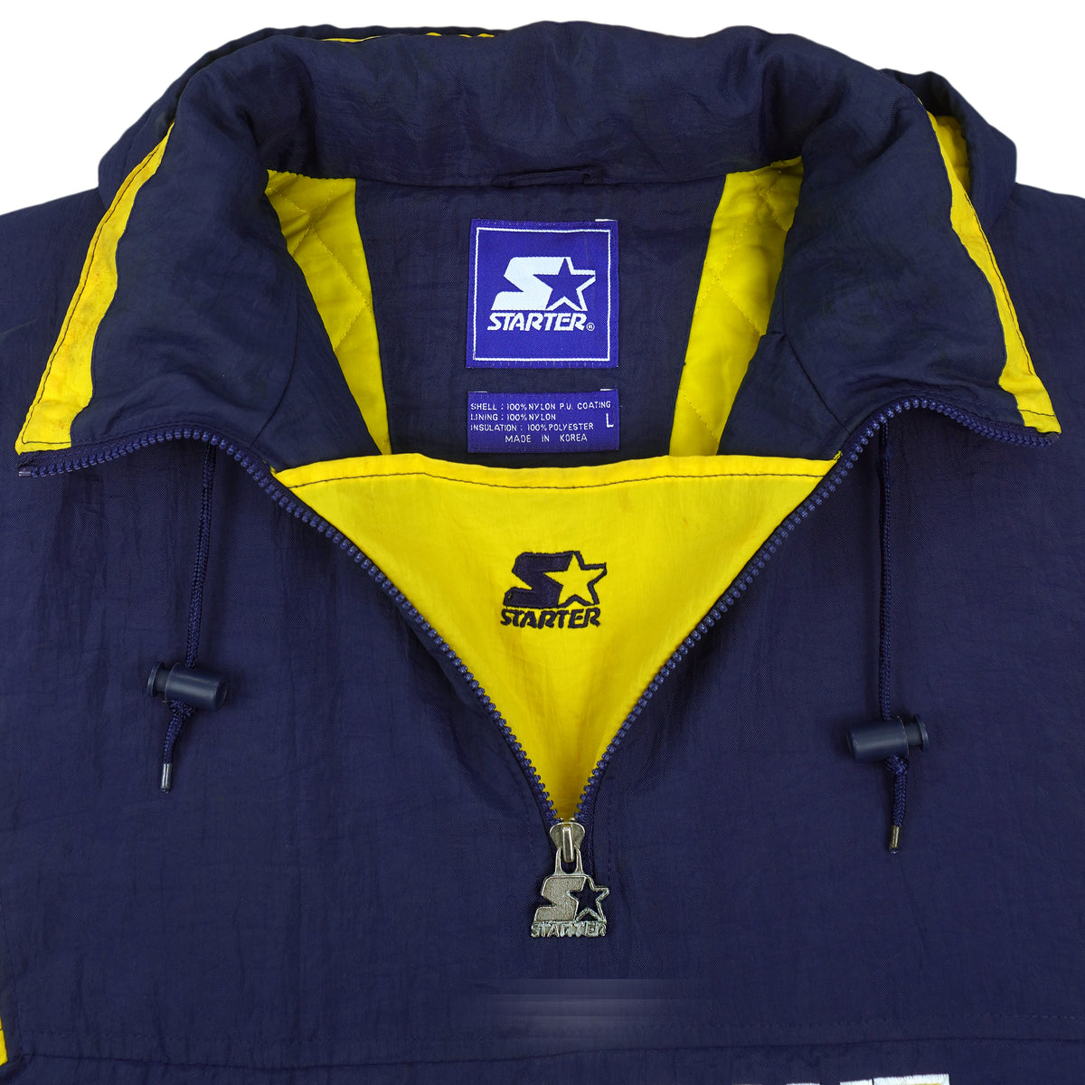 Vintage Starter - Notre Dame Fighting Irish Big Logo Pullover Jacket 1990s Large in blue