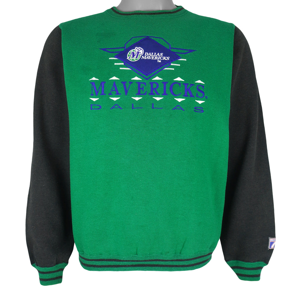 NBA (Logo 7) - Green & Black Dallas Mavericks Crew Neck Sweatshirt 1990s Large Vintage Retro Basketball