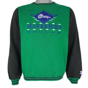 NBA (Logo 7) - Green & Black Dallas Mavericks Crew Neck Sweatshirt 1990s Large Vintage Retro Basketball
