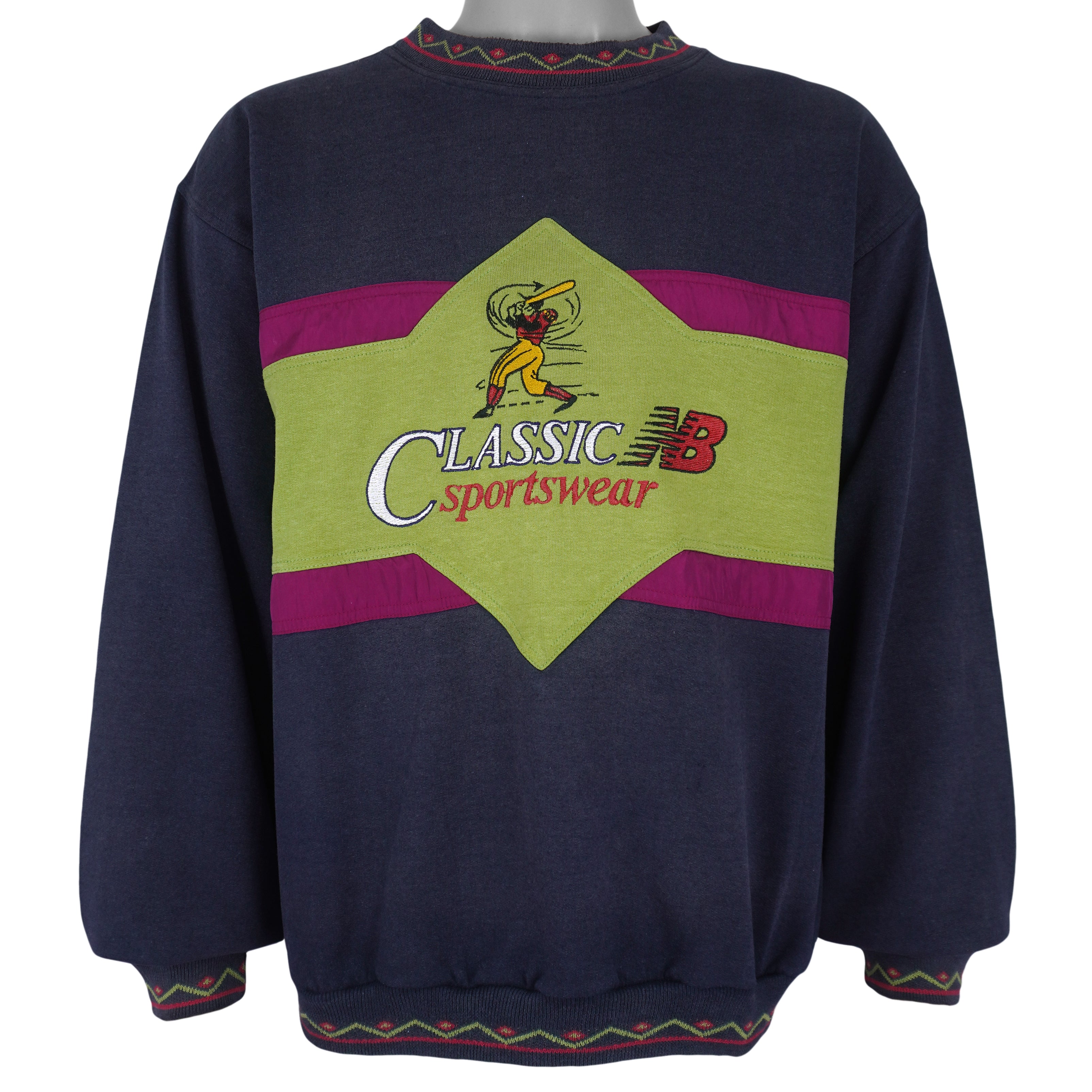 New Balance - Classic Sportswear Baseball Spell-Out Crew Neck Sweatshirt 1990s X-Large Vintage Retro