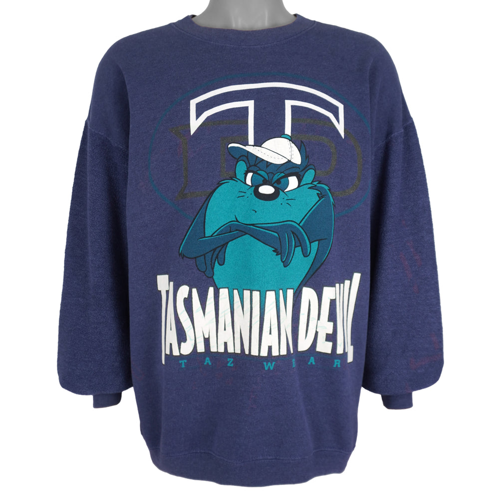 Looney Tunes (H.L.Miller) - Tasmanian Devils Taz Wear Spell-Out Sweatshirt 1990s Large Vintage Retro