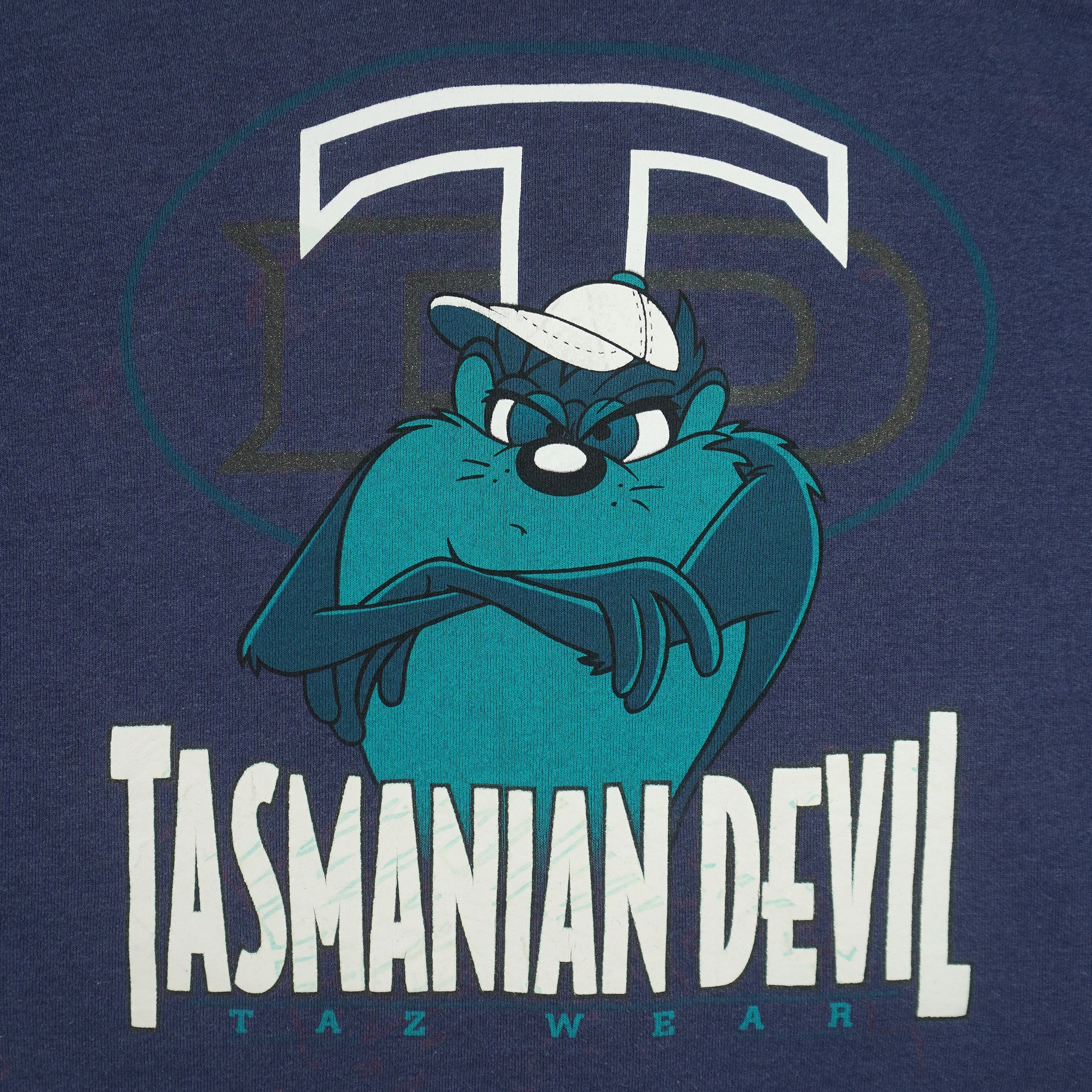 Looney Tunes (H.L.Miller) - Tasmanian Devils Taz Wear Spell-Out Sweatshirt 1990s Large Vintage Retro