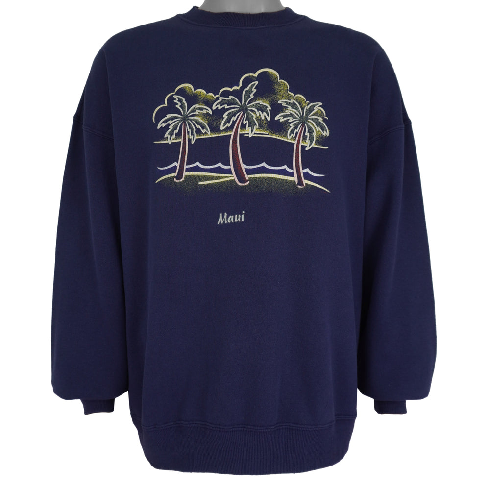 Vintage (Team Hanes) - Maui Tropical Palm Tree Crew Neck Sweatshirt 1990s XX-Large Vintage Retro