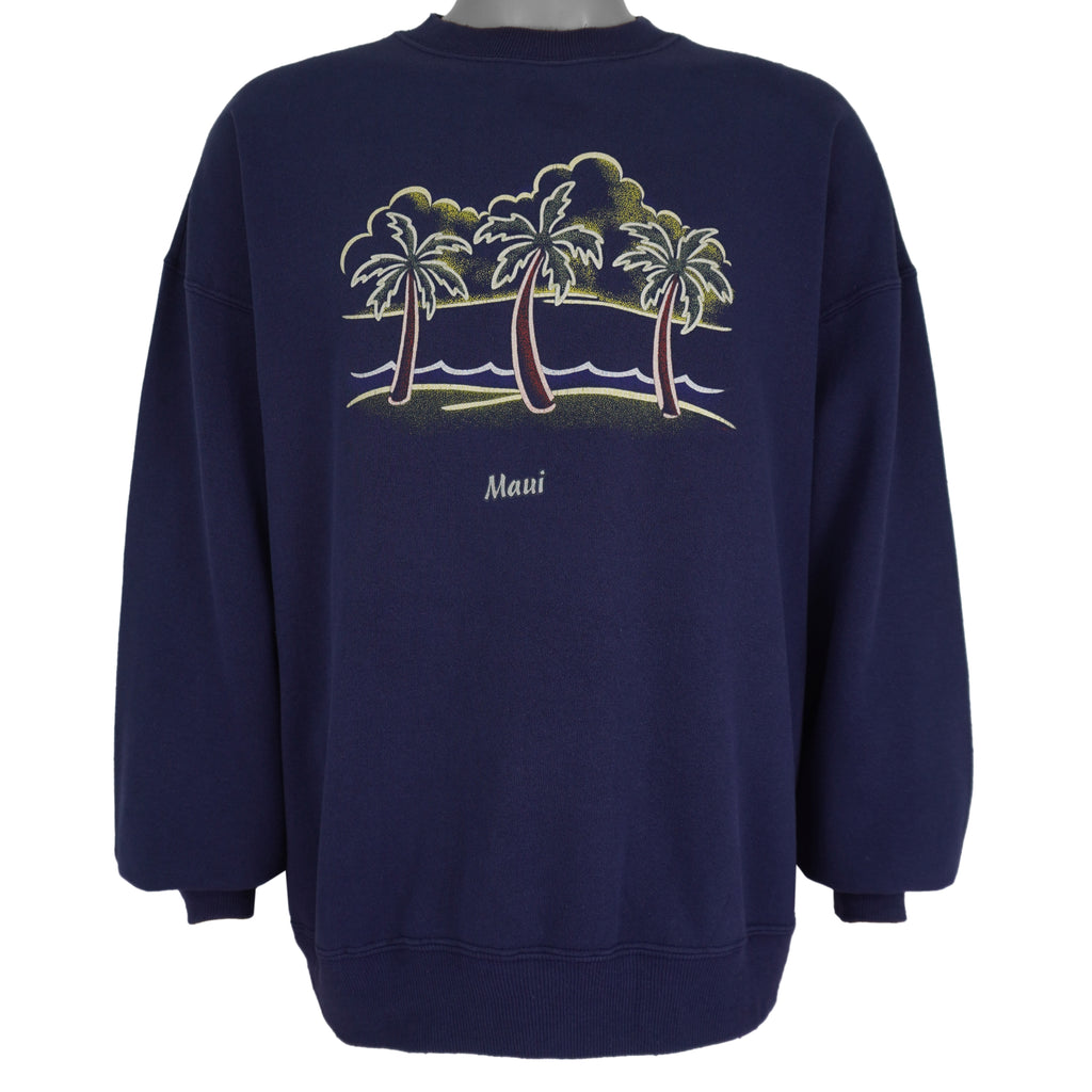 Vintage (Team Hanes) - Maui Tropical Palm Tree Crew Neck Sweatshirt 1990s XX-Large Vintage Retro