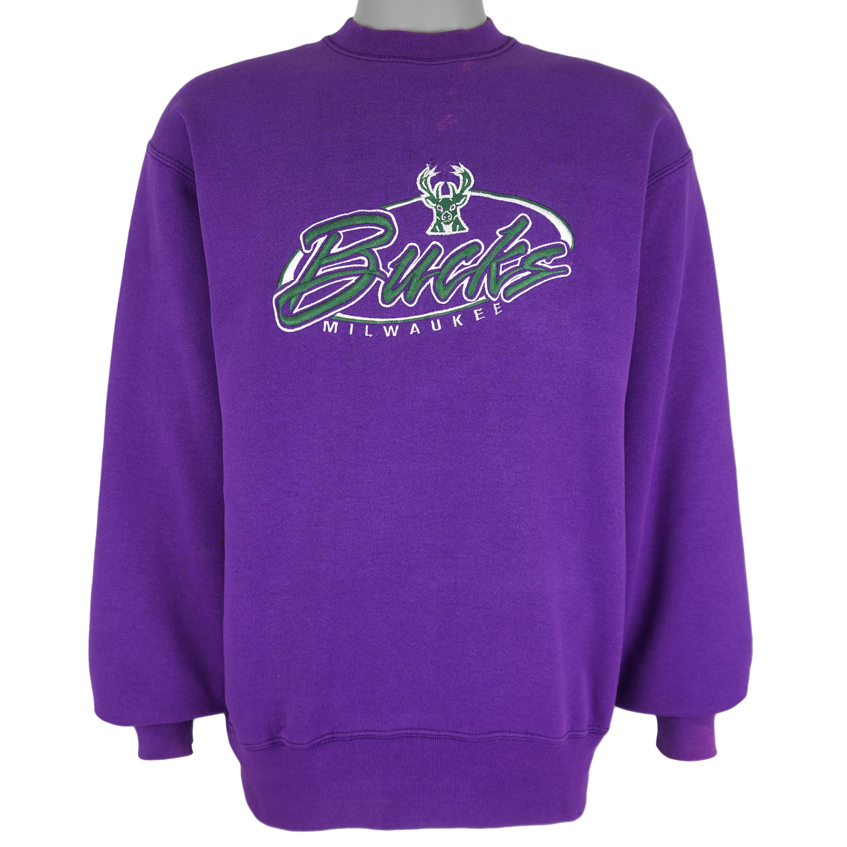 NBA (Pro Player) - Milwaukee Bucks Embroidered Sweatshirt 1990s Large Vintage Retro Baseball