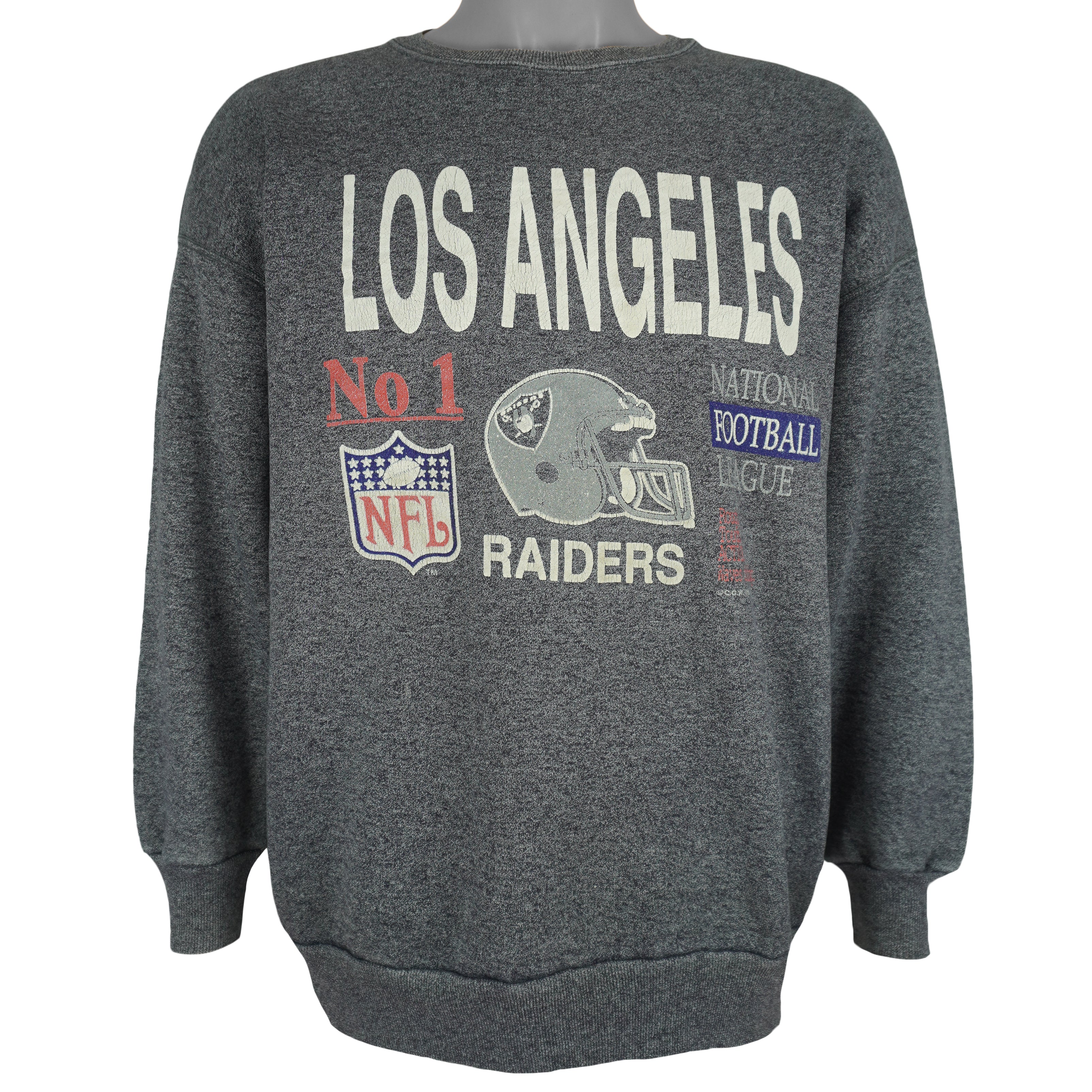 NFL (C.G.W) - Los Angeles Raiders No.1 Crew Neck Sweatshirt 1989 Medium Vintage Retro Football