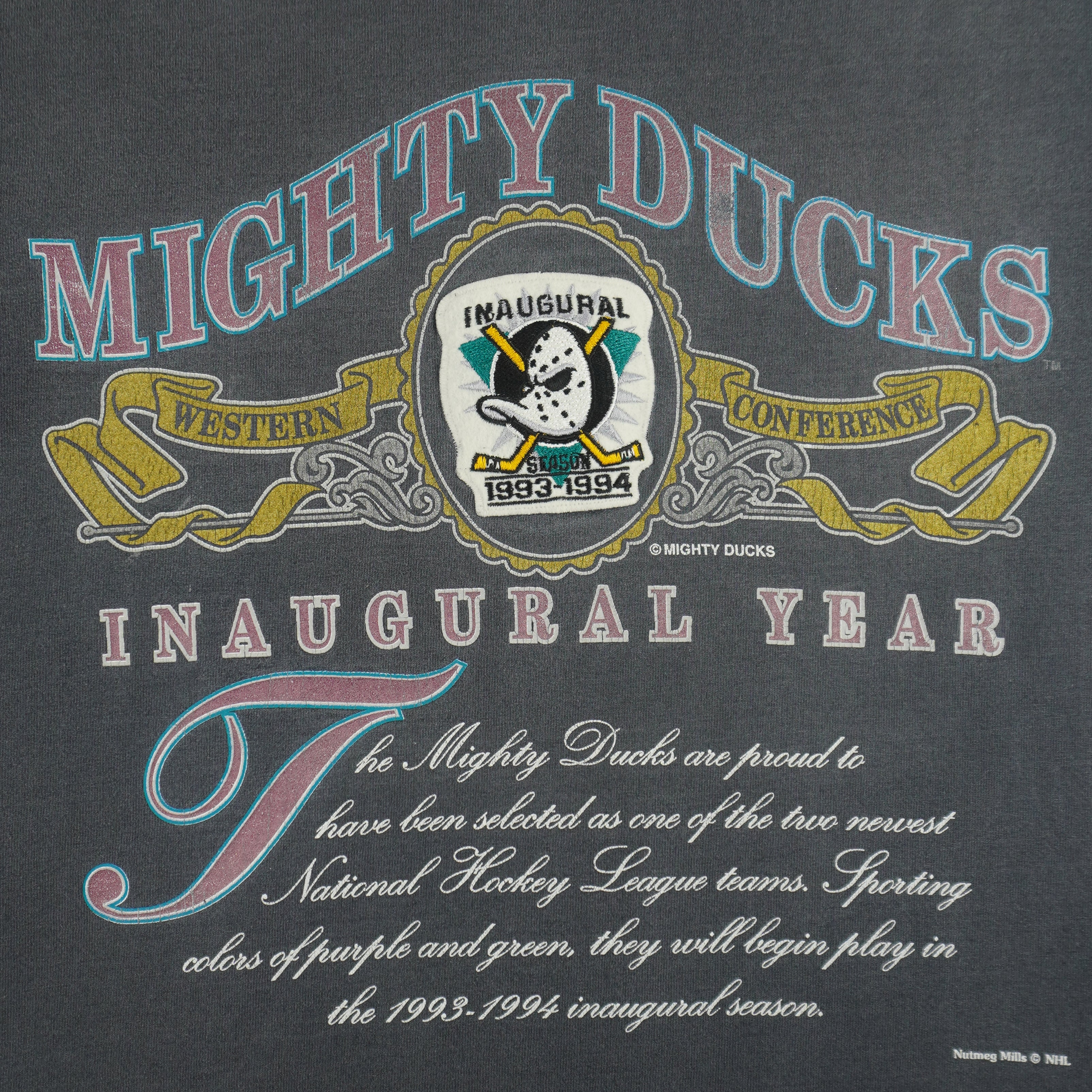 NHL (์Nutmeg) - Anaheim Mighty Ducks, Inaugural Year T-Shirt 1994 XX-Large Vintage Retro Hockey