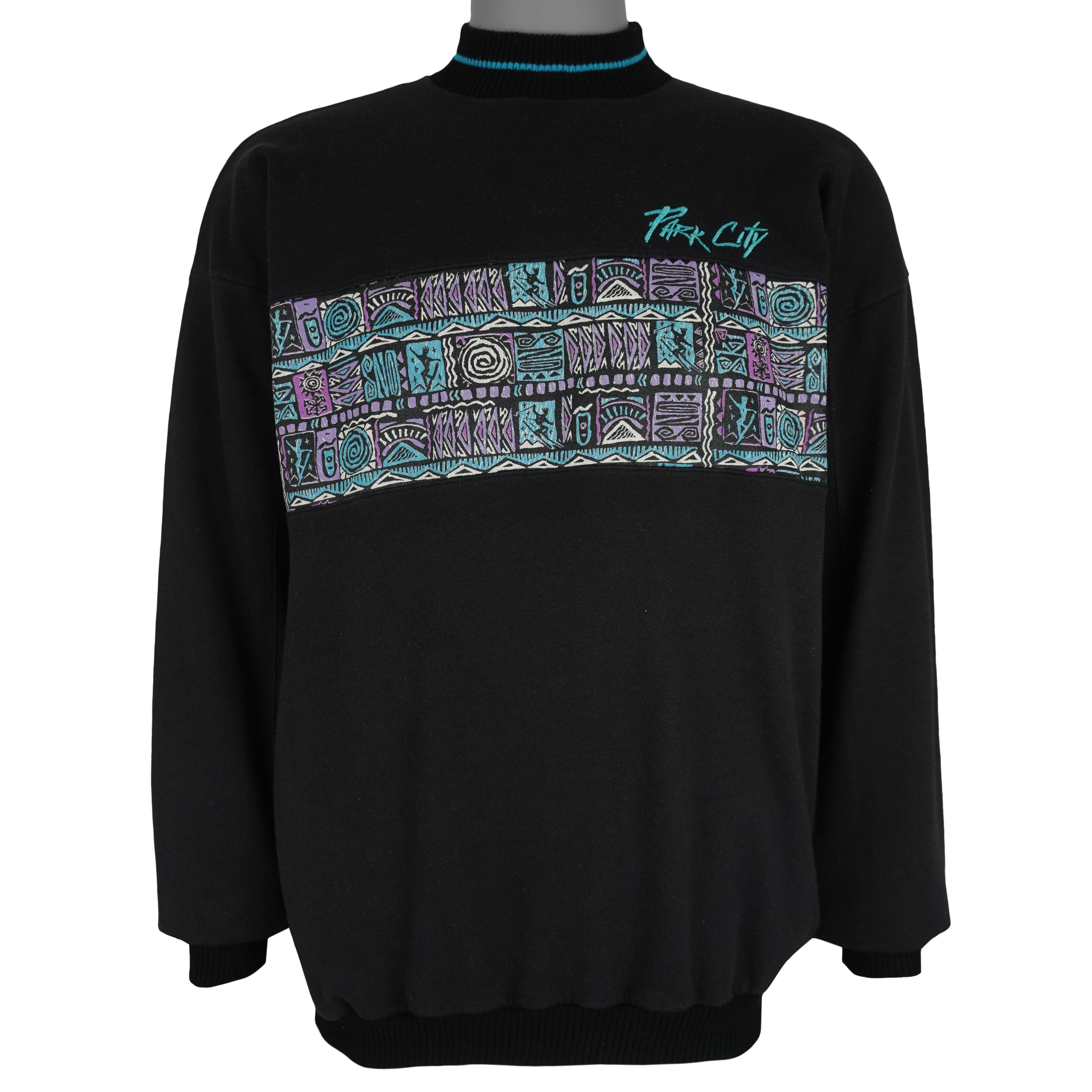 Vintage (Real America) - Park City Abstract Pattern Turtleneck Sweatshirt 1990s Large Vintage Retro