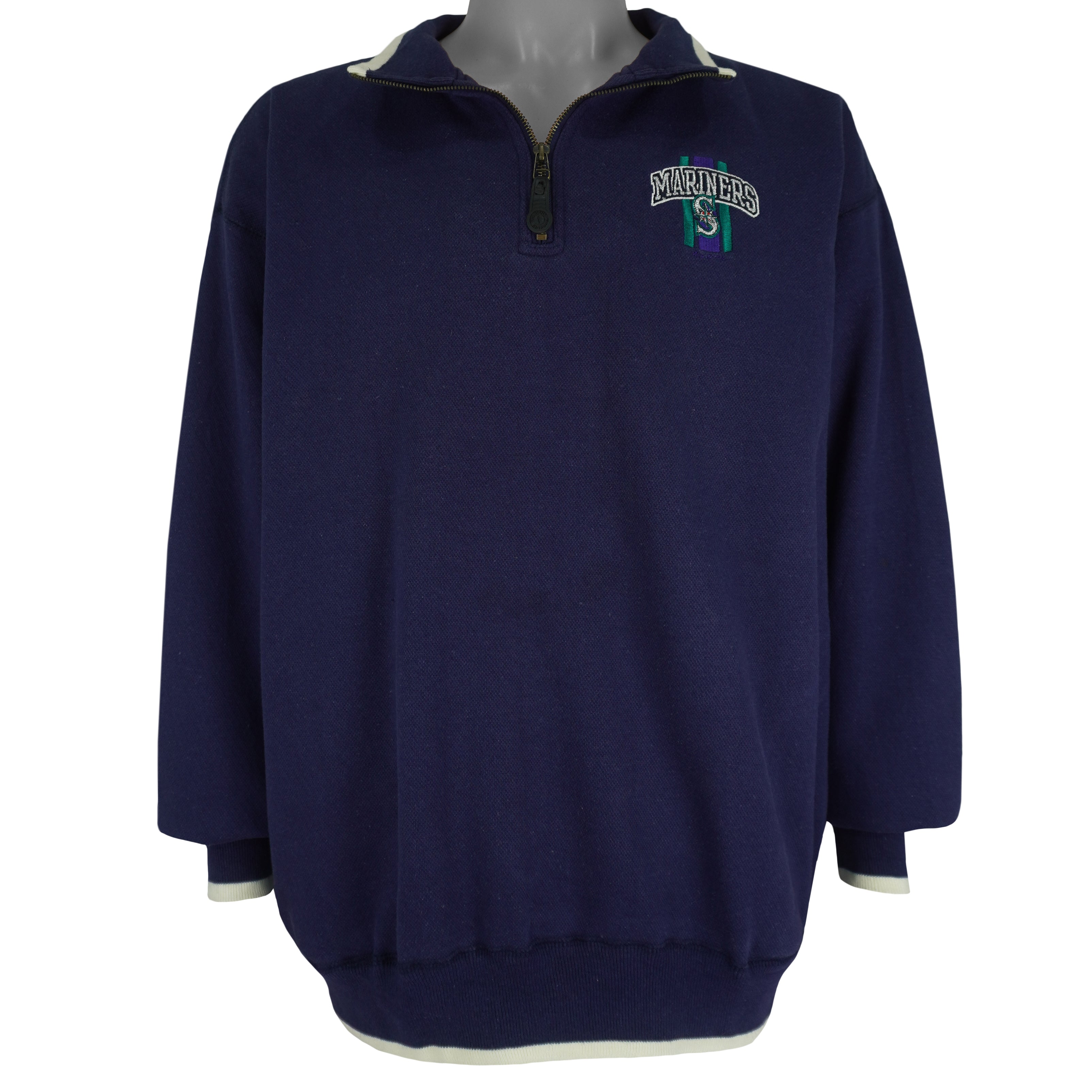 MLB (Pro Player) - Seattle Mariners 1/4 Zip Sweatshirt 1990s Large Vintage Retro Baseball