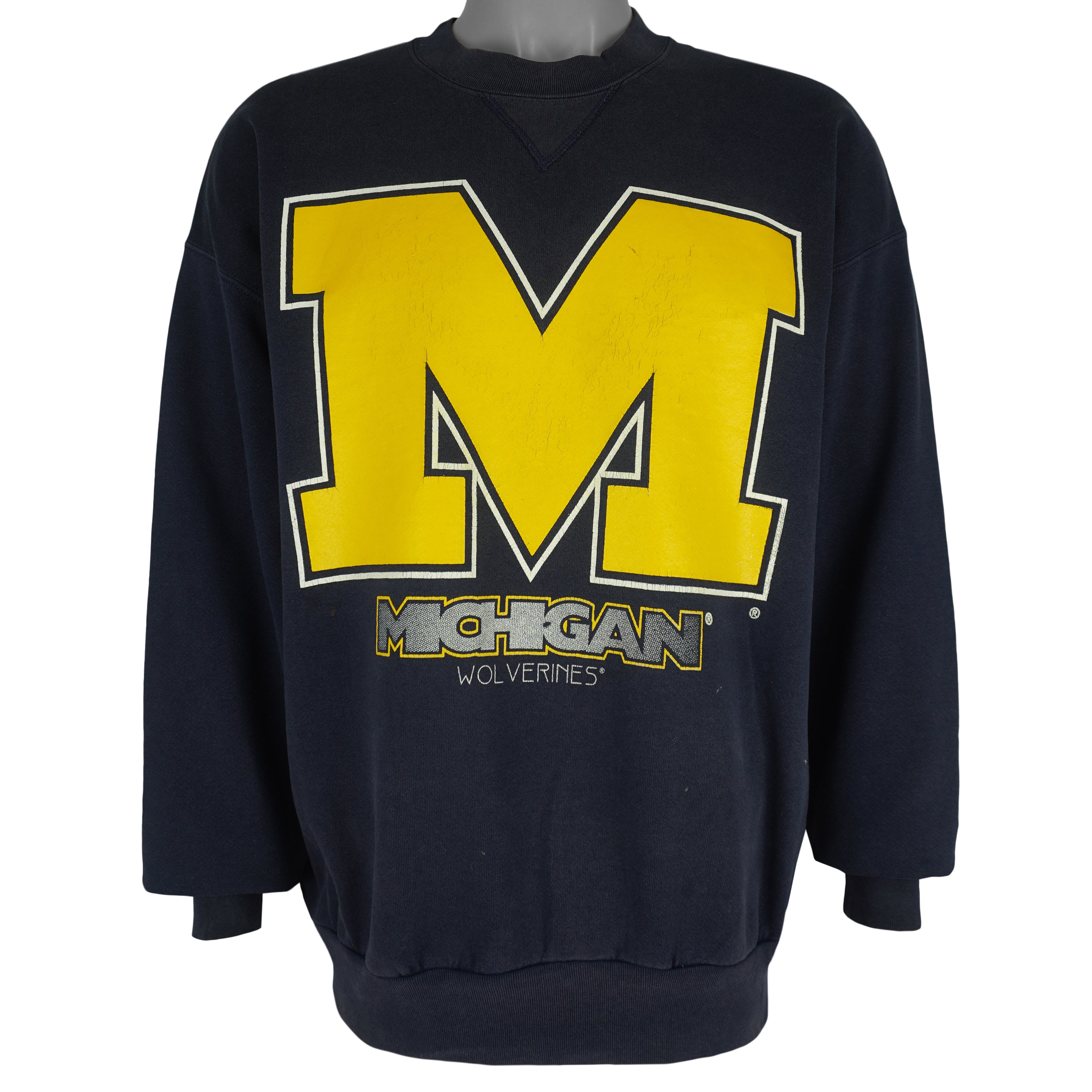 NCAA (Bike) - Michigan Wolverines Big Logo Crew Neck Sweatshirt 1990s Large Vintage Retro