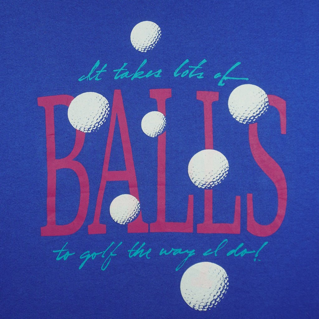 Vintage (Fruit of the loom) - Blue Golf Balls Crew Neck Sweatshirt 1990s X-Large Vintage Retro