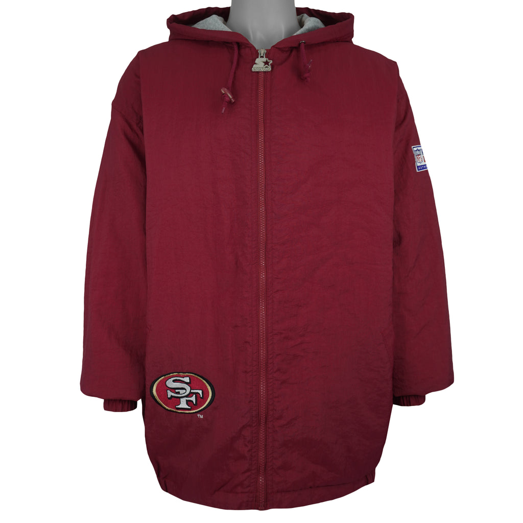 Starter - San Francisco 49ers Hooded Puffer Jacket 1990s Large Vintage Retro Football