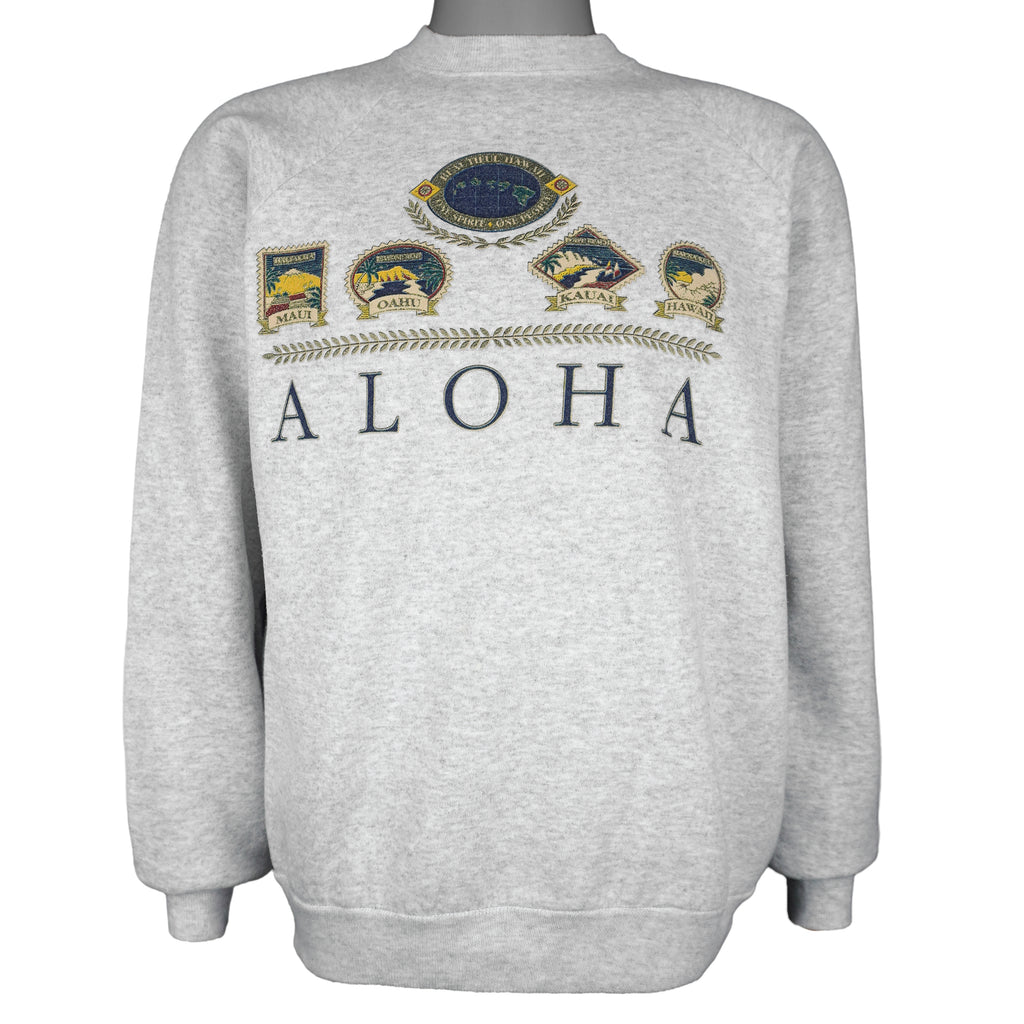 Vintage (Hanes) - Aloha Hawaii Embroidered Crew Neck Sweatshirt 1990s Large Vintage Retro 