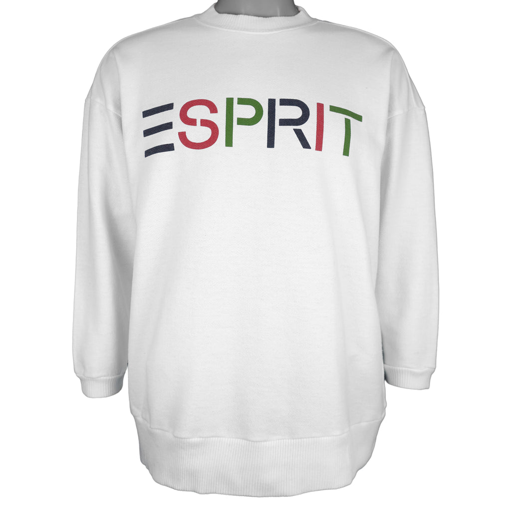 Vintage (ESPRIT) - White Spell-Out Crew Neck Sweatshirt 1990s Large Vintage Retro