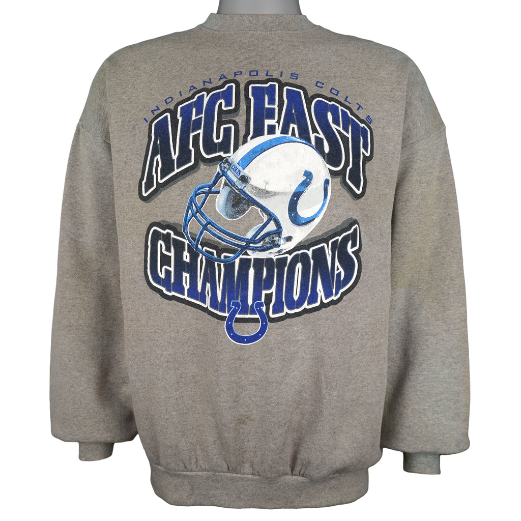 NFL (Logo Athletic) - Indianapolis Colts AFC Champs Helmet Crew Neck Sweatshirt 1990s X-Large Vintage Retro Football