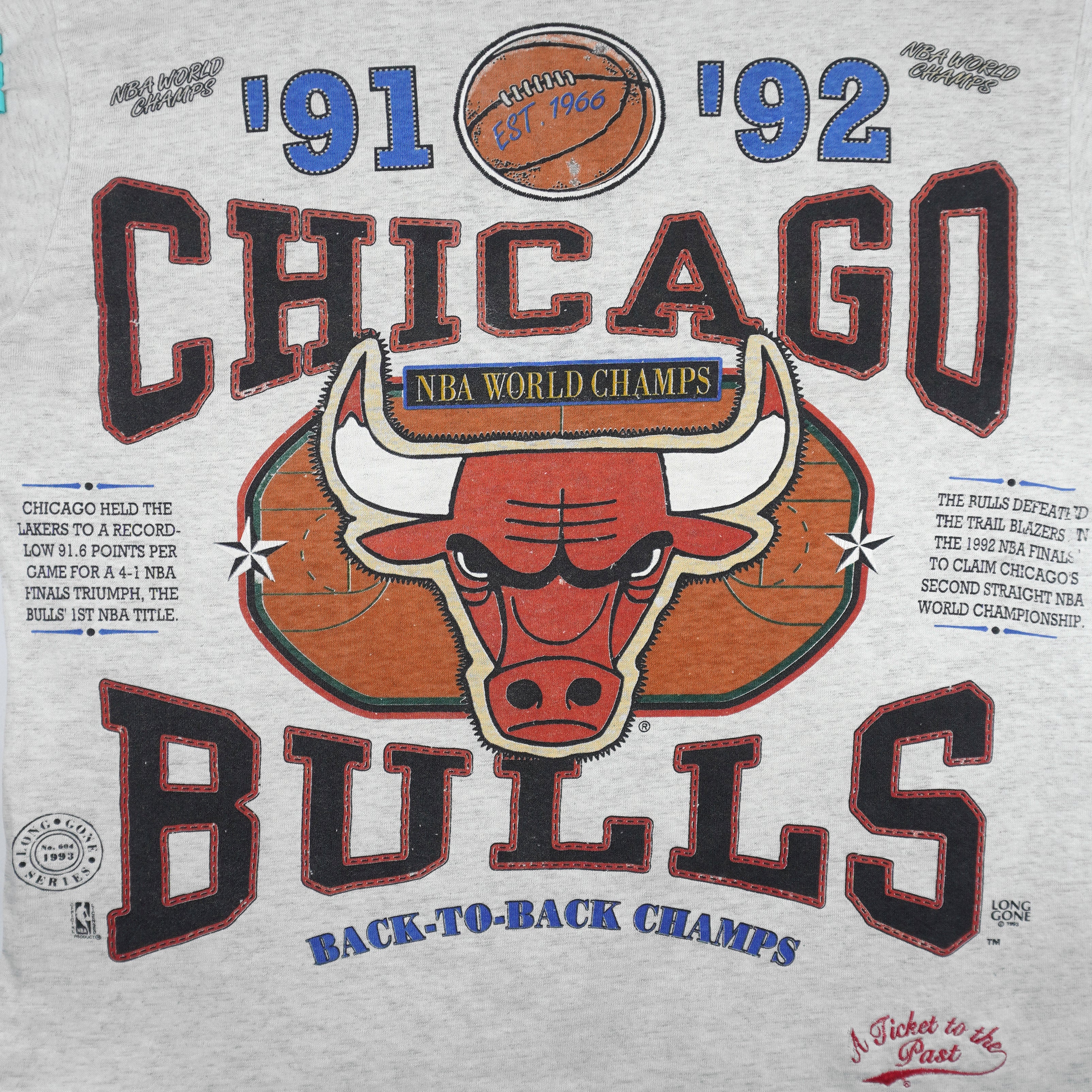 NBA (Long Gone) - Chicago Bulls NBA World Champions T-Shirt 1993 Large Vintage Retro Basketball