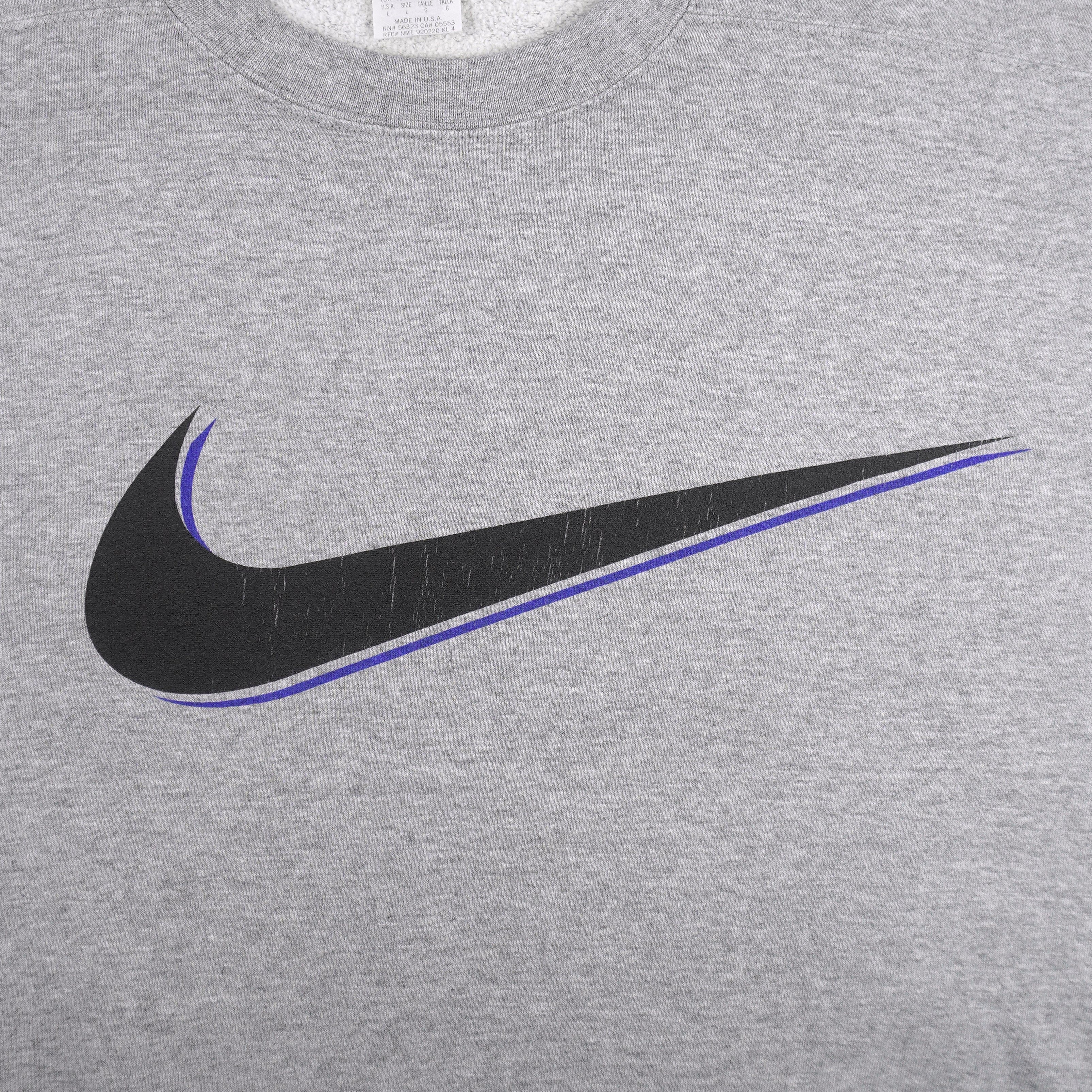 Nike - Grey Big Logo Crew Neck Sweatshirt 1990s Large Vintage Retro
