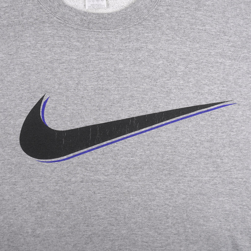 Nike - Grey Big Logo Crew Neck Sweatshirt 1990s Large Vintage Retro