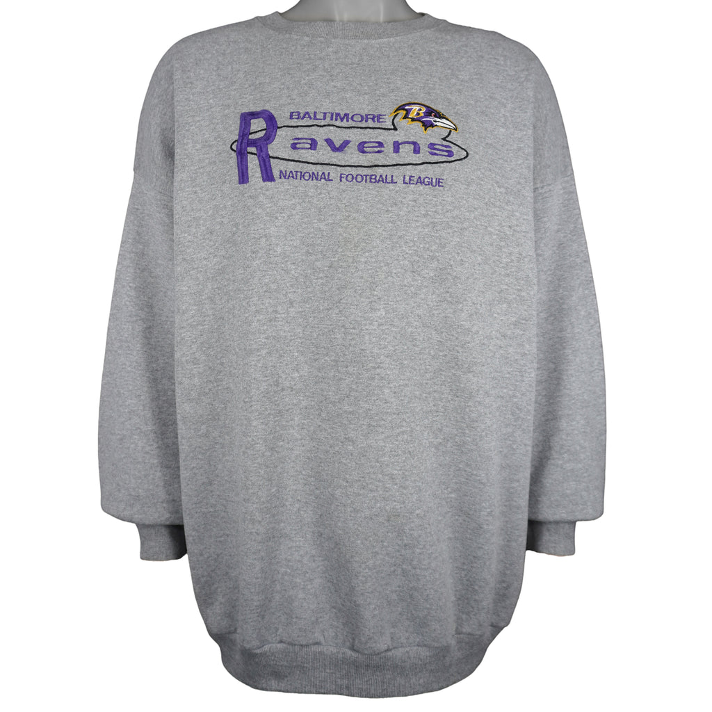 NFL (Logo Athletic) - Grey Baltimore Ravens Crew Neck Sweatshirt 1990s 3X-Large Vintage Retro Football
