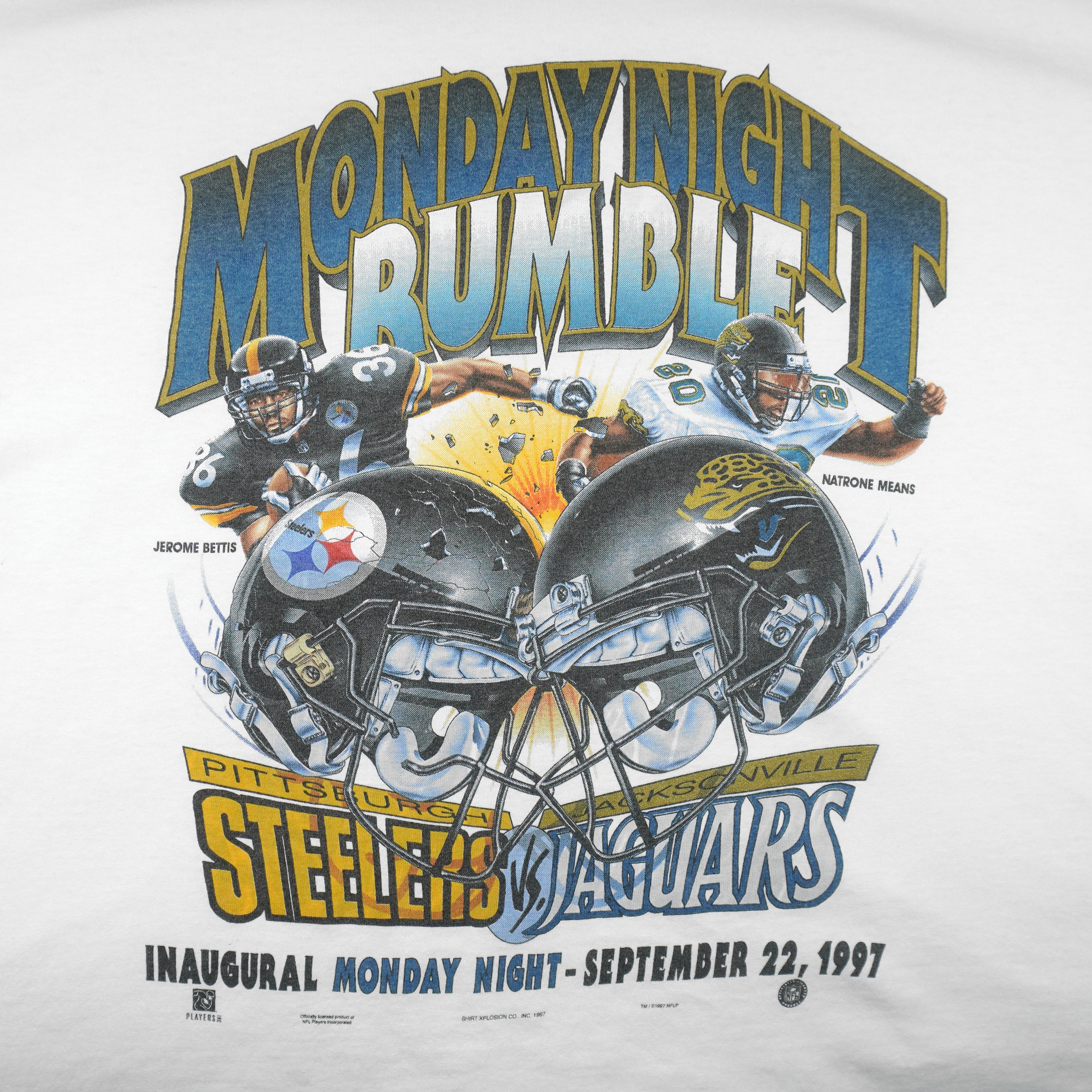 NFL (All American Wear) - Steelers Vs Jaguars Monday Night Bumble T-Shirt 1997 X-Large Vintage Retro Football