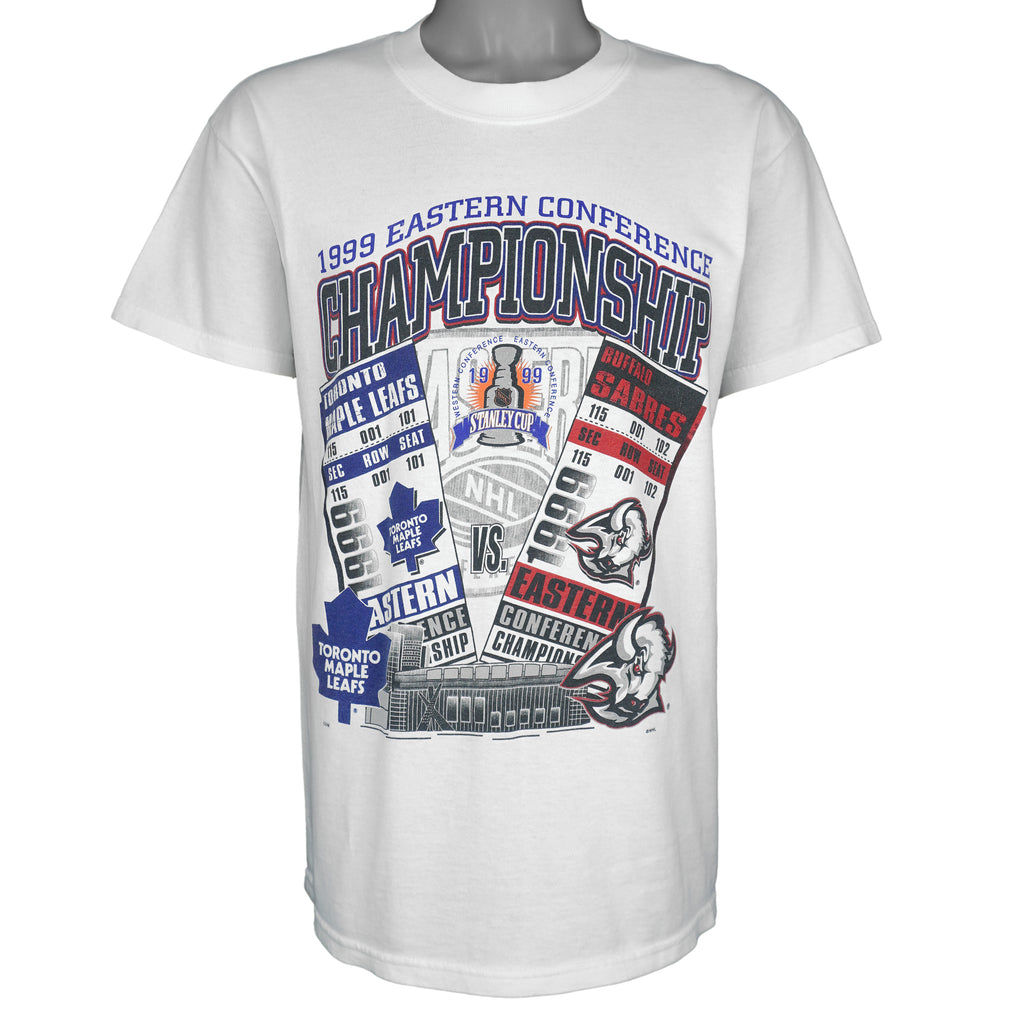 NHL (Gildan) - Toronto Maple Leafs VS Buffalo Sabres Stanley Cup Tickets T-Shirt 1999 Large Vae Retro Hockey
