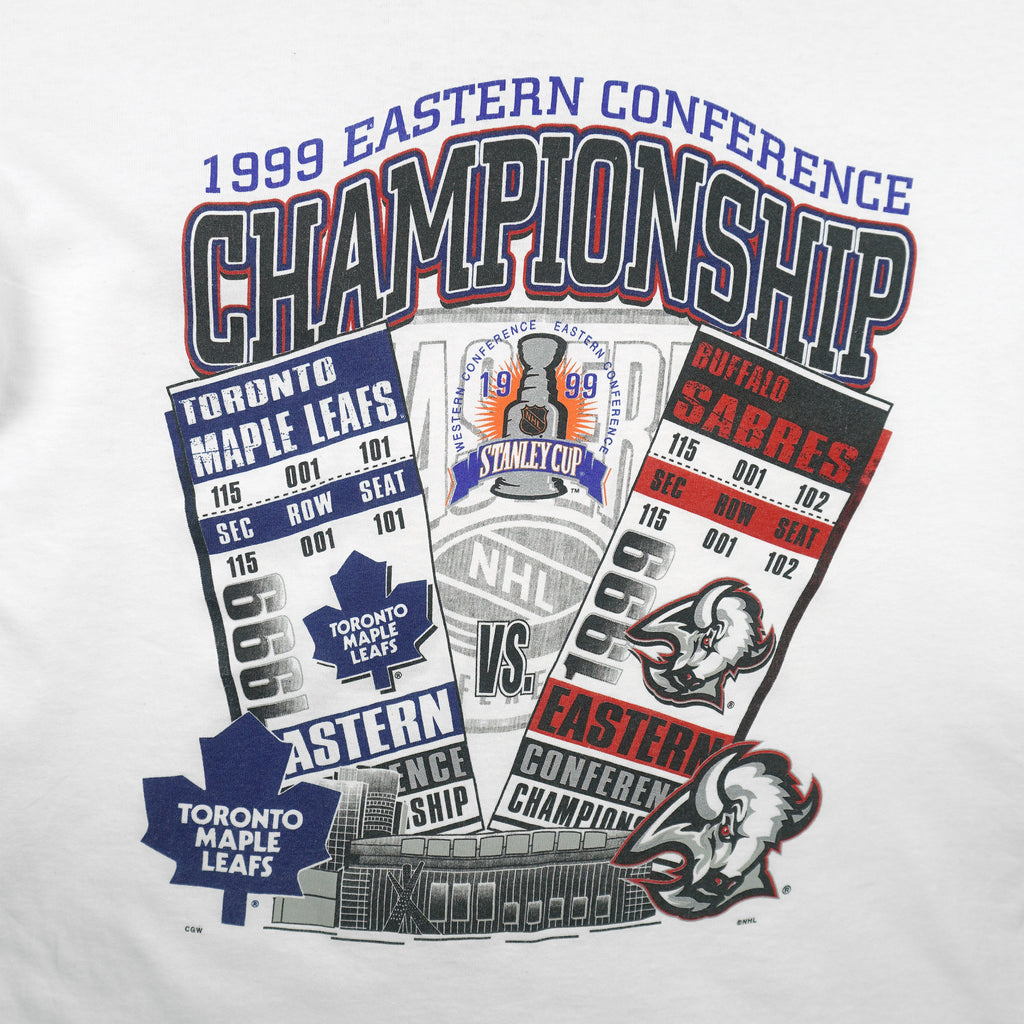 NHL (Gildan) - Toronto Maple Leafs VS Buffalo Sabres Stanley Cup Tickets T-Shirt 1999 Large Vae Retro Hockeyv
