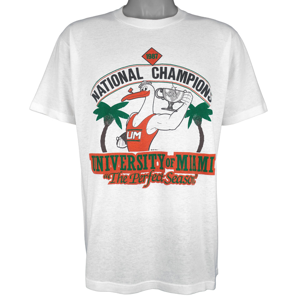 NCAA (Jerzees) - Miami Hurricanes National Champions Single Stitch T-Shirt 1987 X-Large Vintage Retro