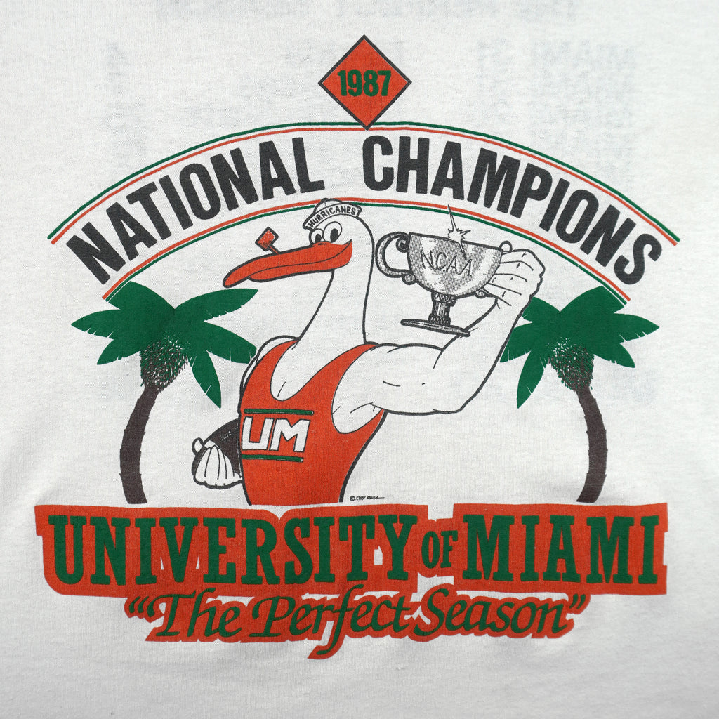NCAA (Jerzees) - Miami Hurricanes National Champions Single Stitch T-Shirt 1987 X-Large Vintage Retro