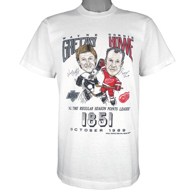 NHL (Screen Stars Best) - Wayne Gretzky VS Gordie Howe MVPs Caricature T-Shirt 1989 Medium