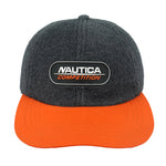 Nautica - Grey & Orange Big Logo Fleece Strapback Hat 1990s OSFA