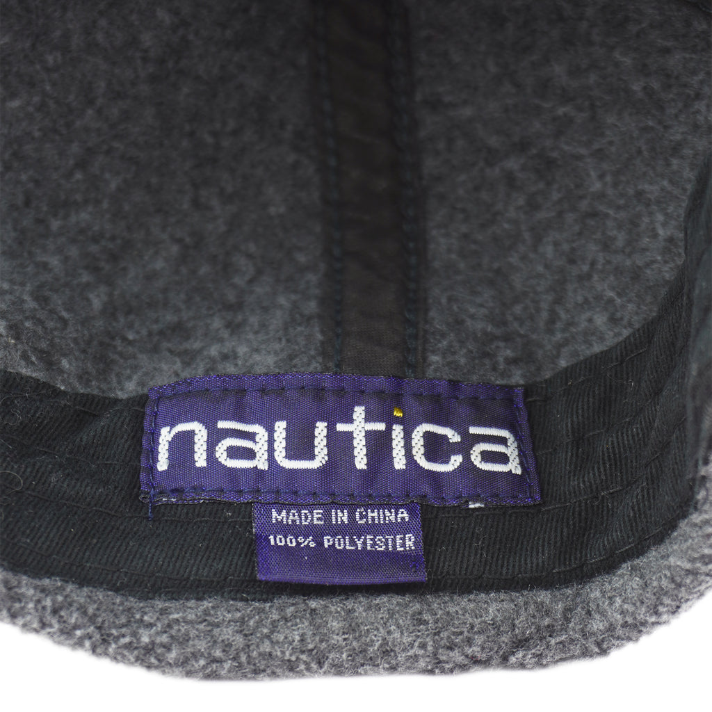 Nautica - Grey & Orange Big Logo Fleece Strapback Hat 1990s OSFA Vintage Retro