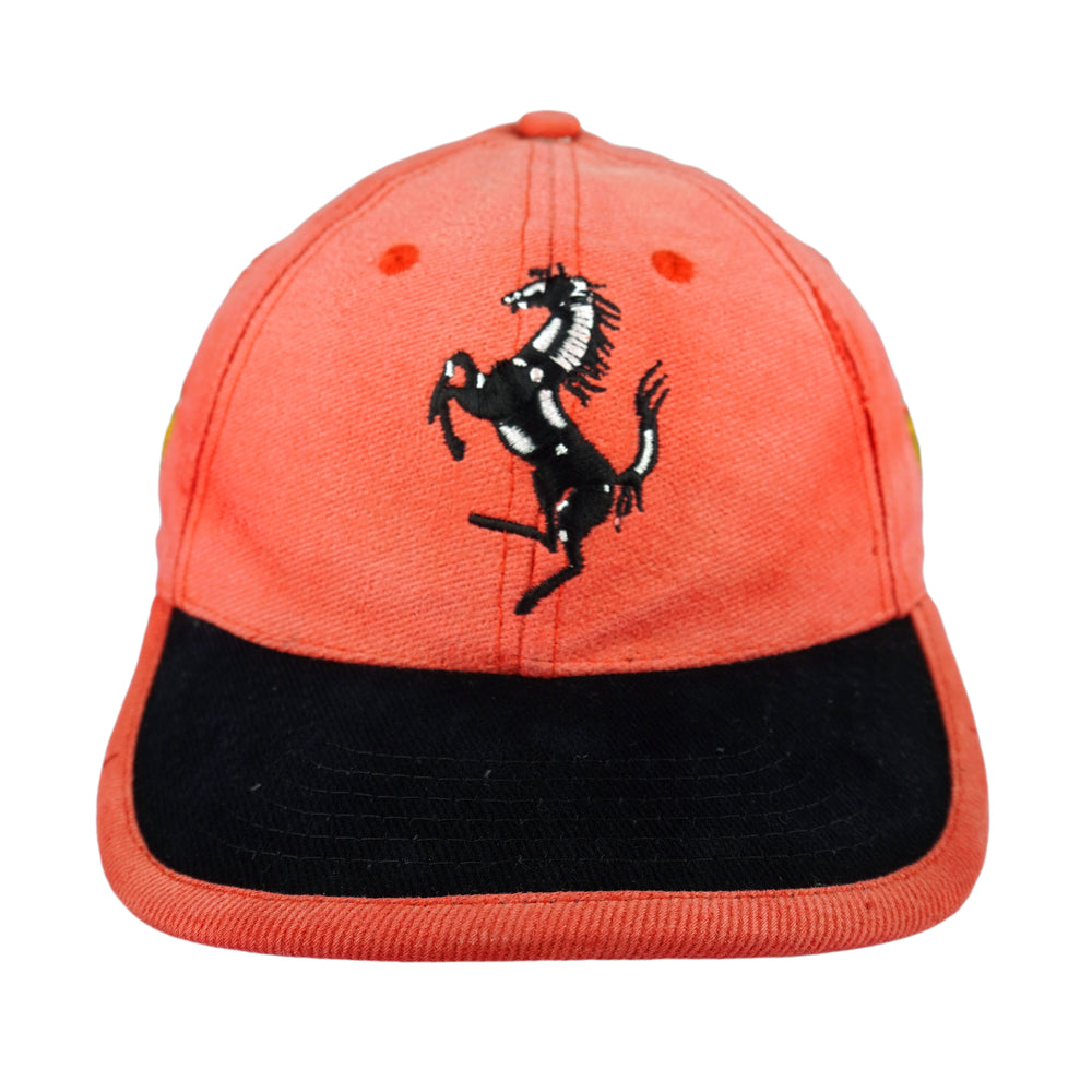 Ferrari - Embroidered Big Logo Strapback Hat 1990s OSFA Vintage Retro