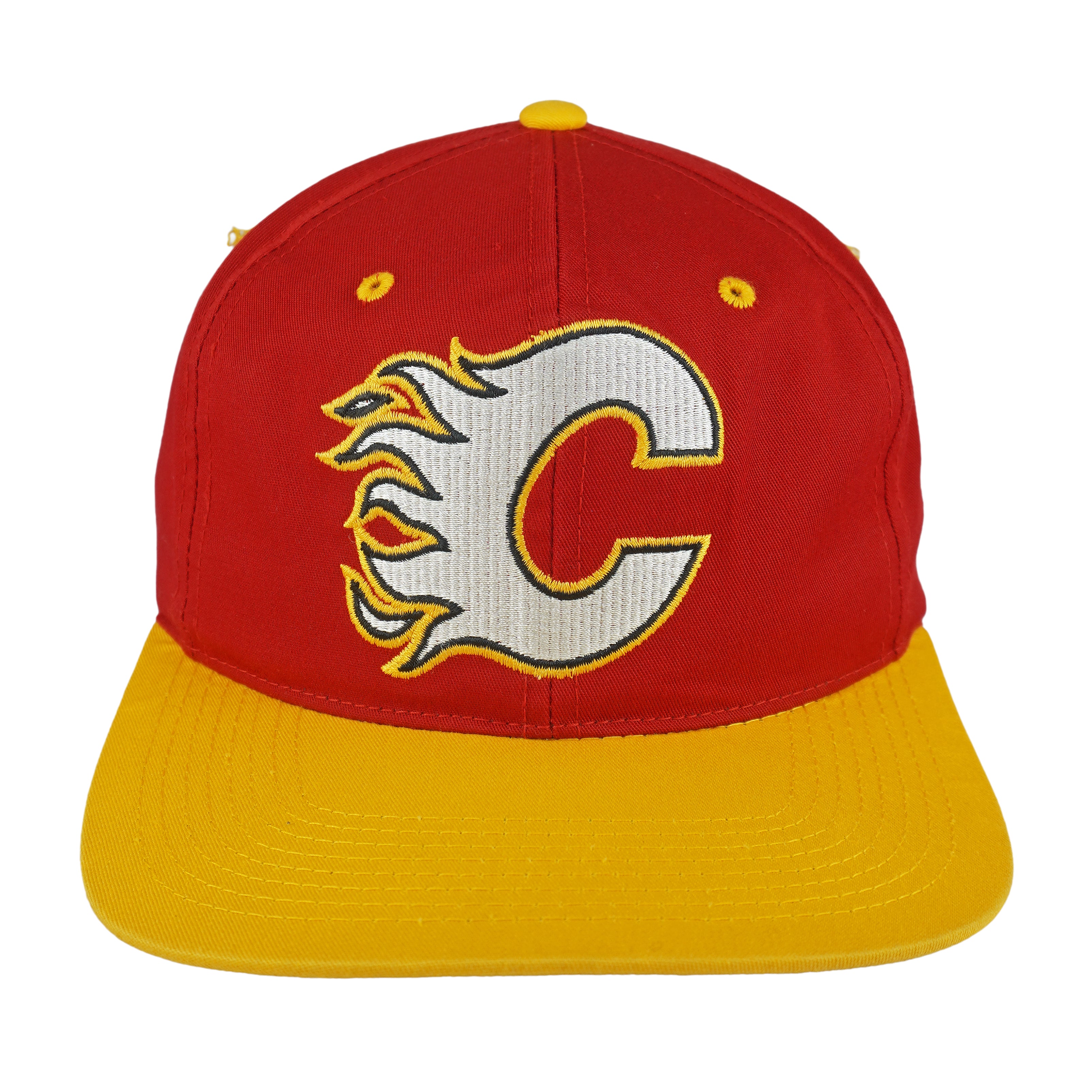 NHL (Sports Specialties) - Calgary Flames Embroidered Snapback Hat 1990s OSFA Vintage Retro Hockey