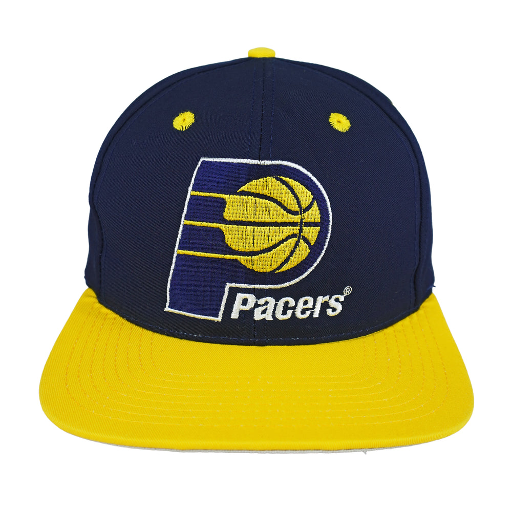 NBA (Drew Pearson) - Indiana Pacers Embroidered Spell-Out Snapback Hat 1990s OSFA Vintage Retro Basketball