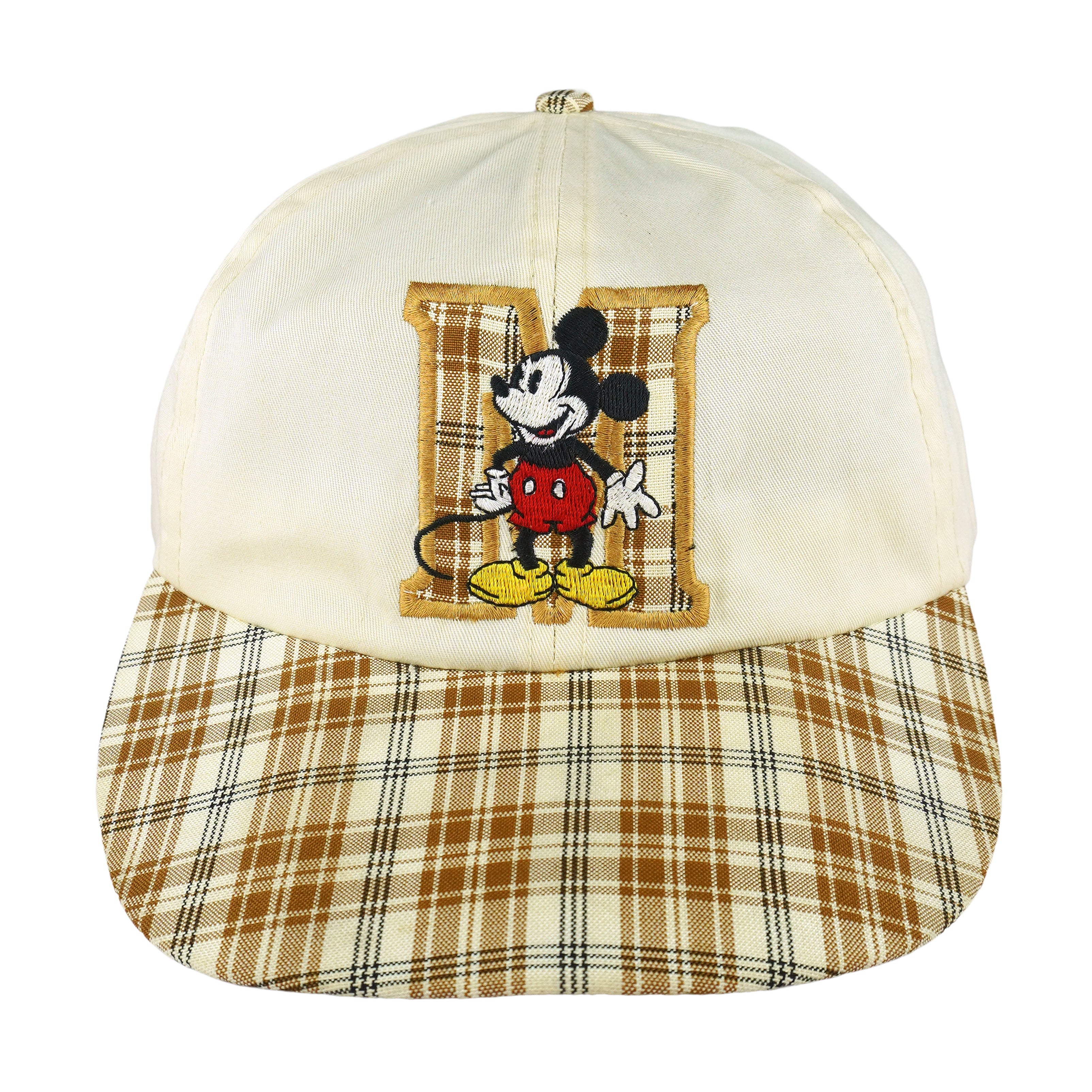 Disney - Mickey Mouse Embroidered Plaid Adjustable Hat 1990s OSFA Vintage Retro