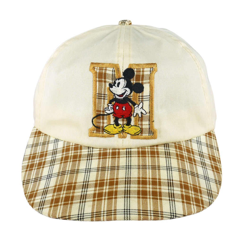 Disney - Mickey Mouse Embroidered Plaid Adjustable Hat 1990s OSFA Vintage Retro