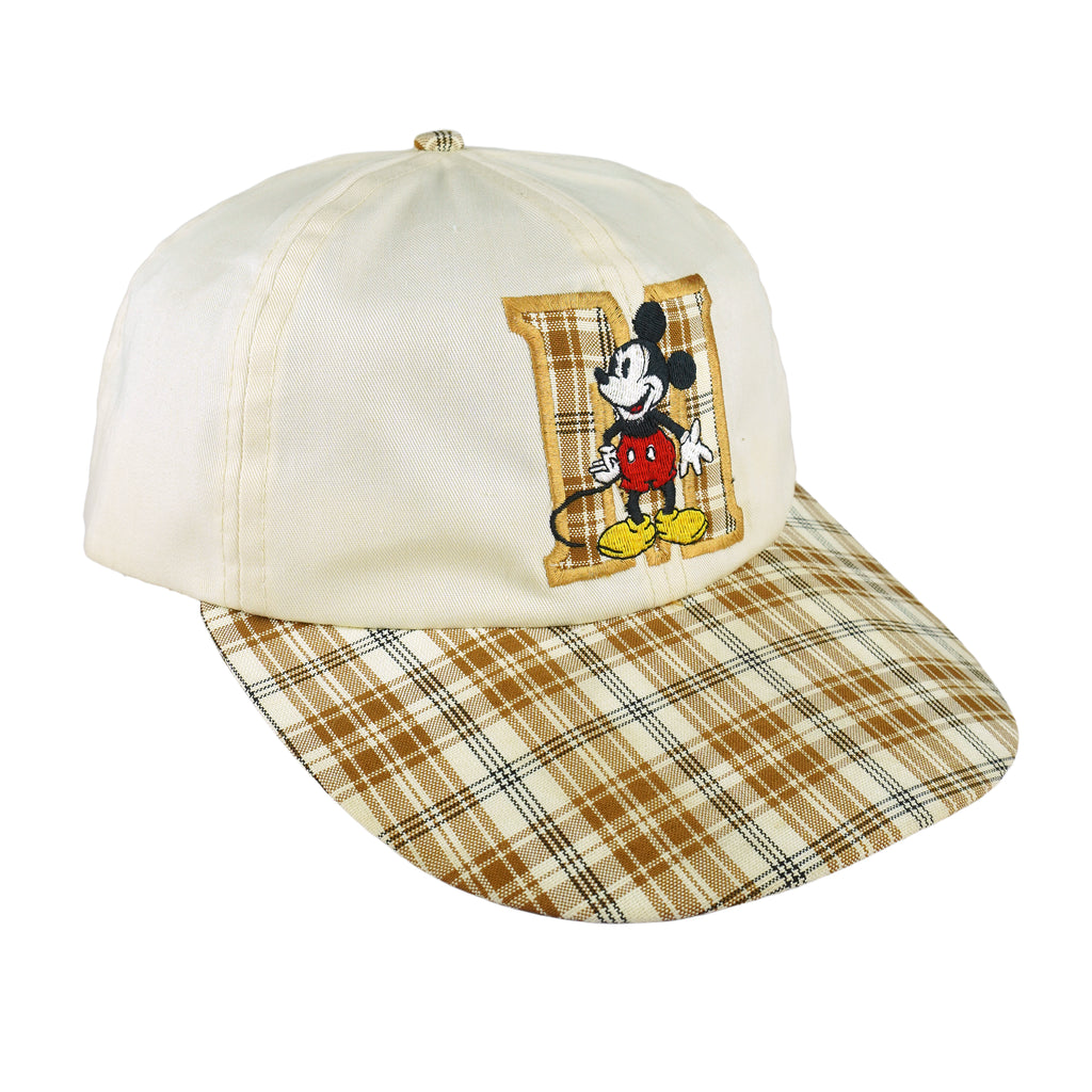 Disney - Mickey Mouse Embroidered Plaid Adjustable Hat 1990s OSFA Vintage Retro