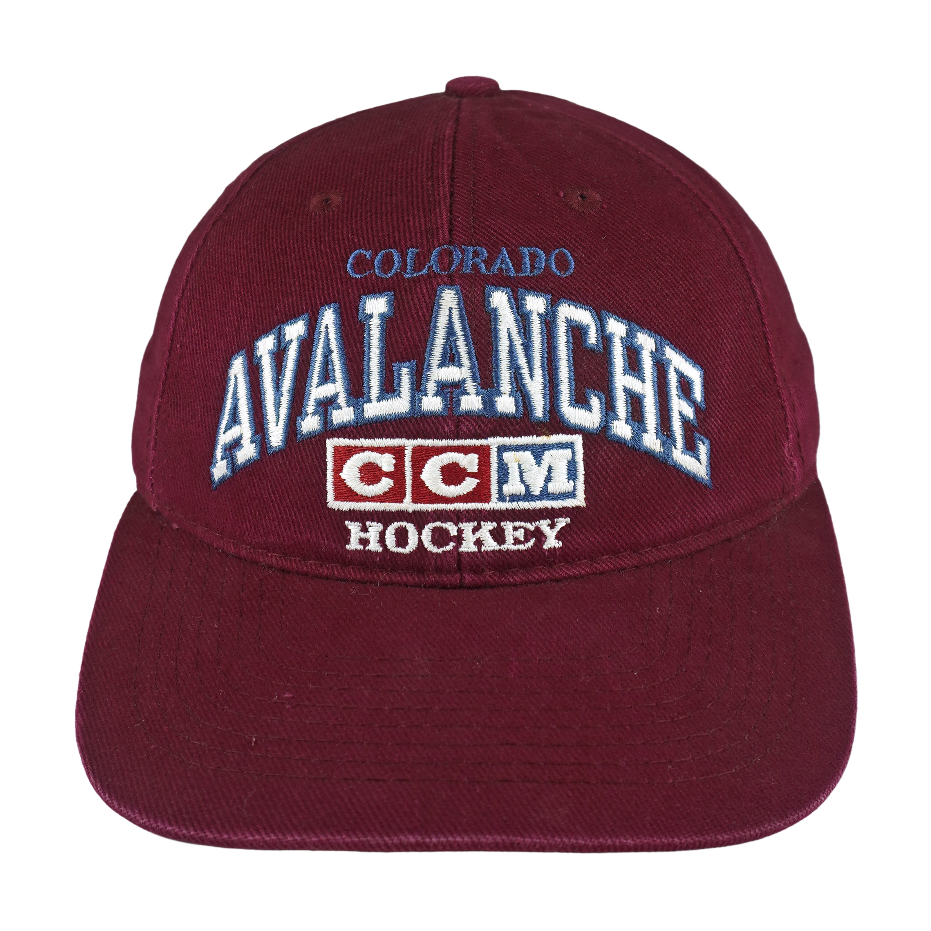NHL (CCM) - Colorado Avalanche Hockey Embroidered Strapback Hat 1990s OSFA Vintage Retro Hockey