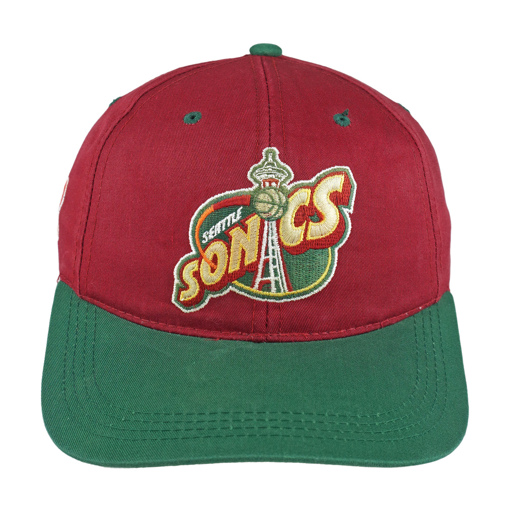 NBA (Sports Specialties) - Red & Green Seattle SuperSonics Snapback Hat 1990s OSFA Vintage Retro Basketball