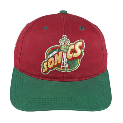 NBA (Sports Specialties) - Red & Green Seattle SuperSonics Snapback Hat 1990s OSFA